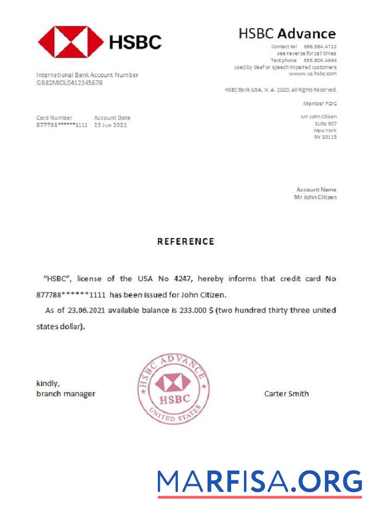 Realistic USA HSBC reference example